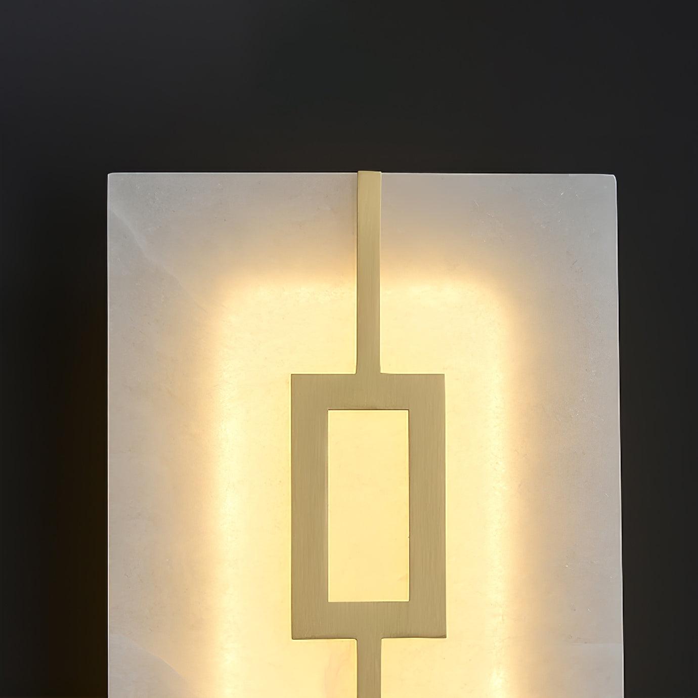 Close upper square panel and central open brass-tone square on a vertical strip