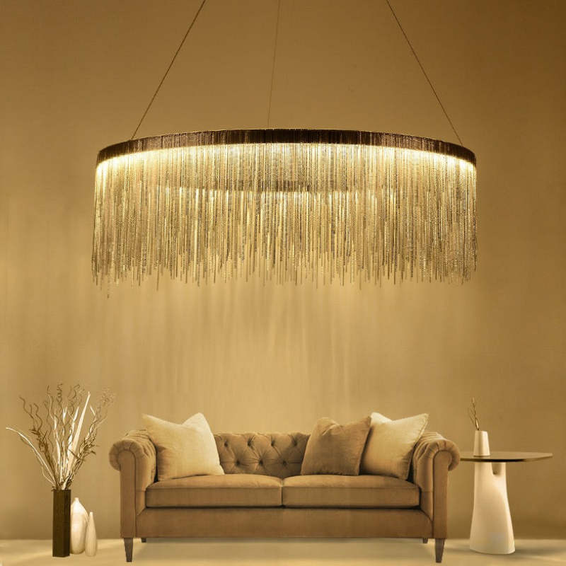 Colon Tassel Chain Art Deco Pendant Light Silver/Gold Living Room/Hall - Cueteks