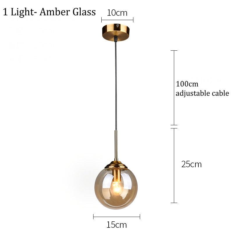 Valentina Modern LED Pendelleuchte Glaskugel, 3 Farben, Esstisch, Metall Glas - Cueteks