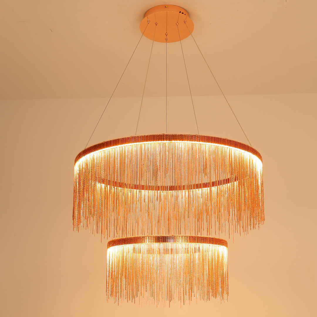 Colon Tassel Chain Art Deco Pendant Light Silver/Gold Living Room/Hall - Cueteks