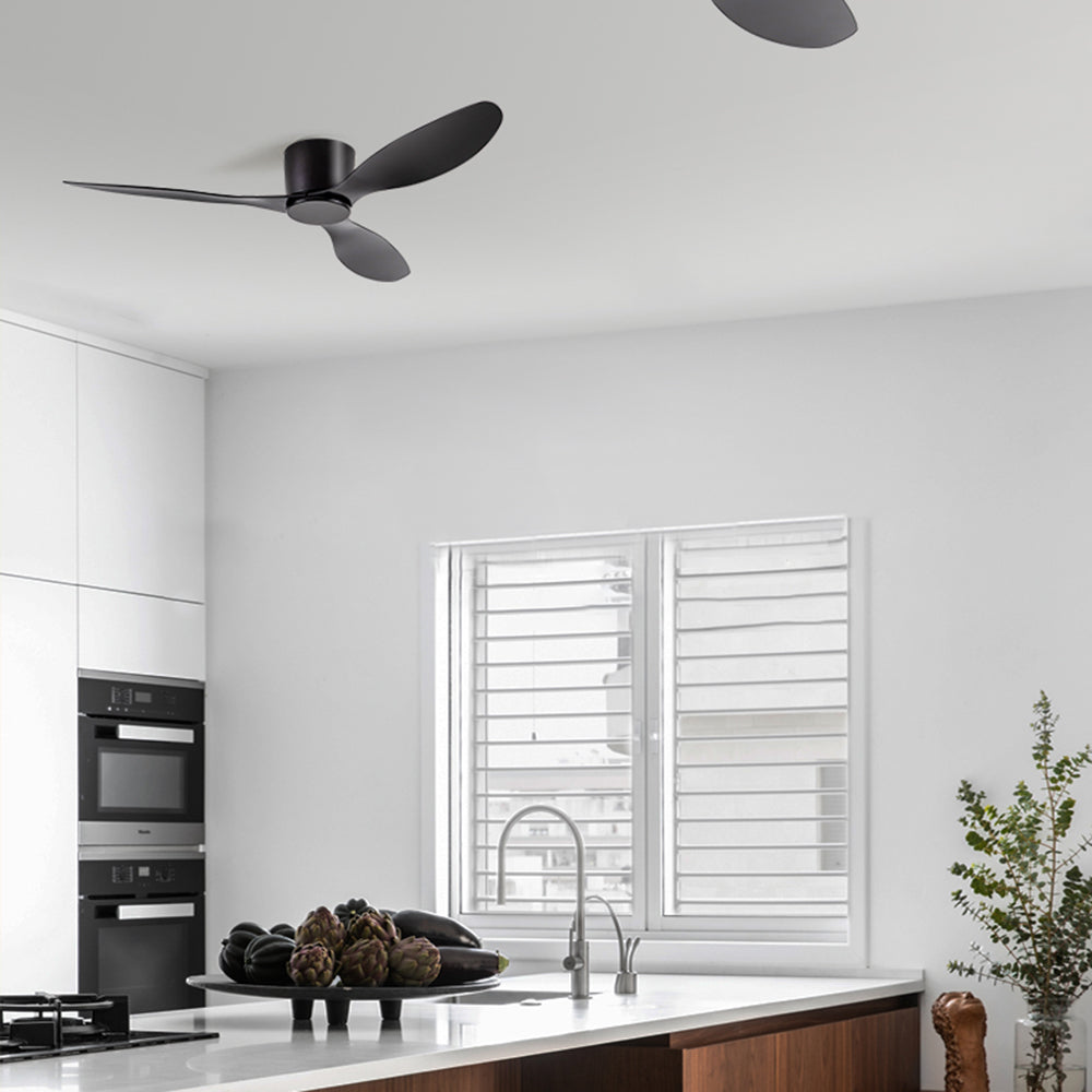 Walters 3-Blade DC Ceiling Fan, White & Black, Low Profile, 51'' - Cueteks