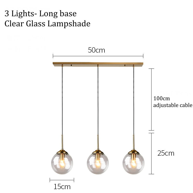 Valentina Modern LED Pendelleuchte Glaskugel, 3 Farben, Esstisch, Metall Glas - Cueteks