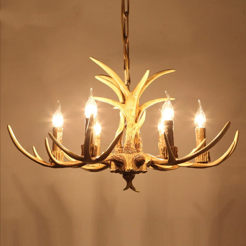 Austin Retro Deer Horn Resin Chandelier White Brown Coffee Living Room - Cueteks