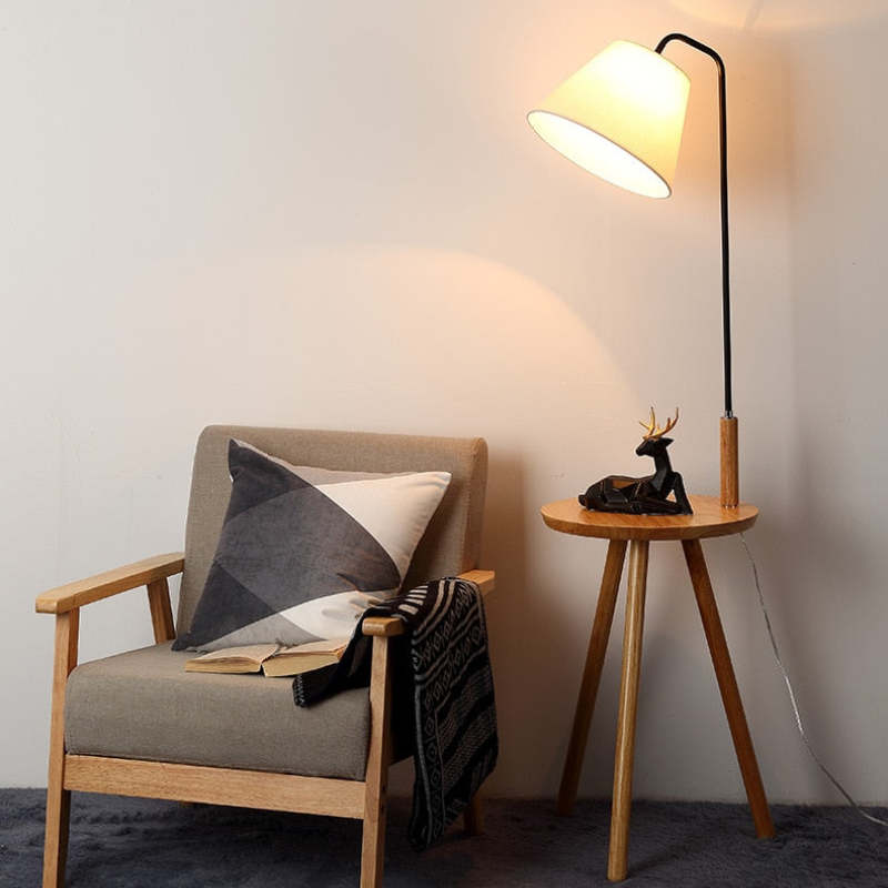 Nordlux Holz Tea Table Textil Stehleuchte, Weiß/Schwarz/Walnuss - Cueteks