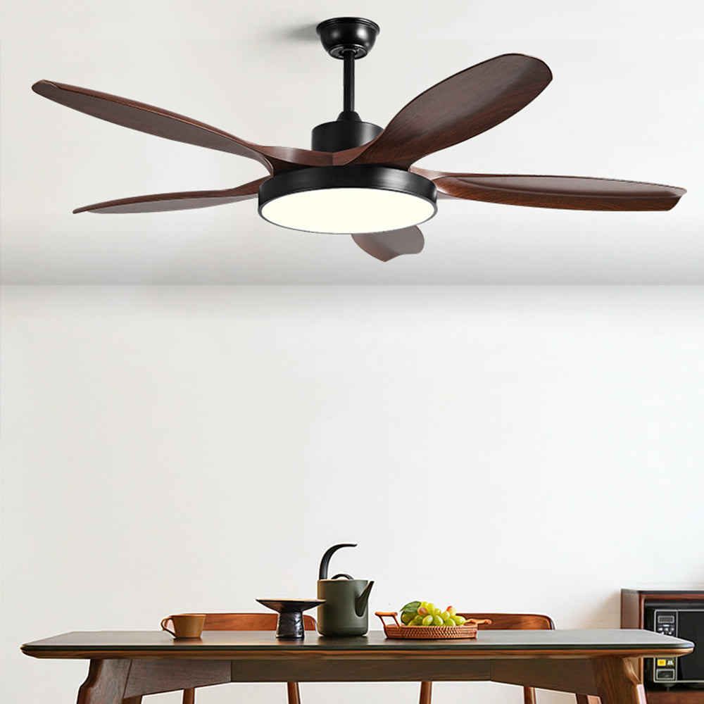 Ozawa Basic White & Black 5-Blade DC Ceiling Fan with Light, Wooden, 51'' - Cueteks