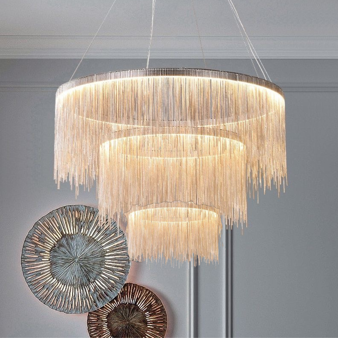 Colon Tassel Chain Art Deco Pendant Light Silver/Gold Living Room/Hall - Cueteks