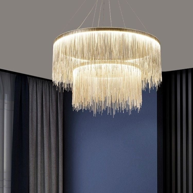 Colon Tassel Chain Art Deco Pendant Light Silver/Gold Living Room/Hall - Cueteks