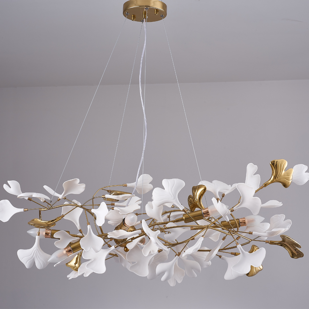 Olivia Gildglow Luxury Ceramic Chandelier Large Foyer Gingko Leaf Living Room - Cueteks