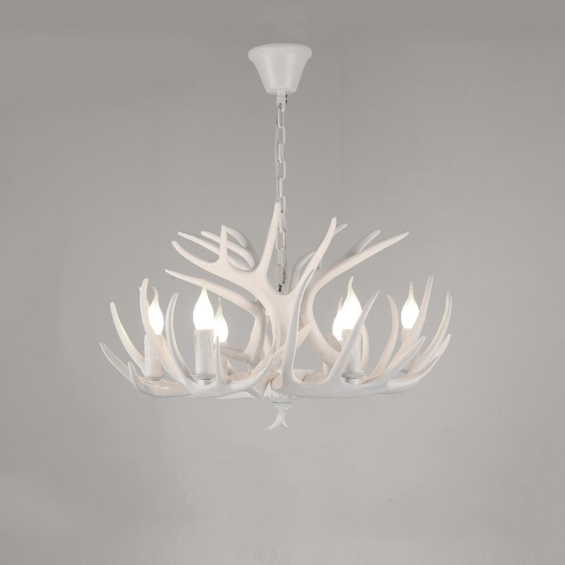 Austin Retro Deer Horn Resin Chandelier White Brown Coffee Living Room - Cueteks