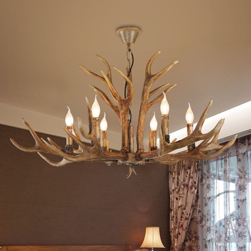 Austin Retro Deer Horn Resin Chandelier White Brown Coffee Living Room - Cueteks