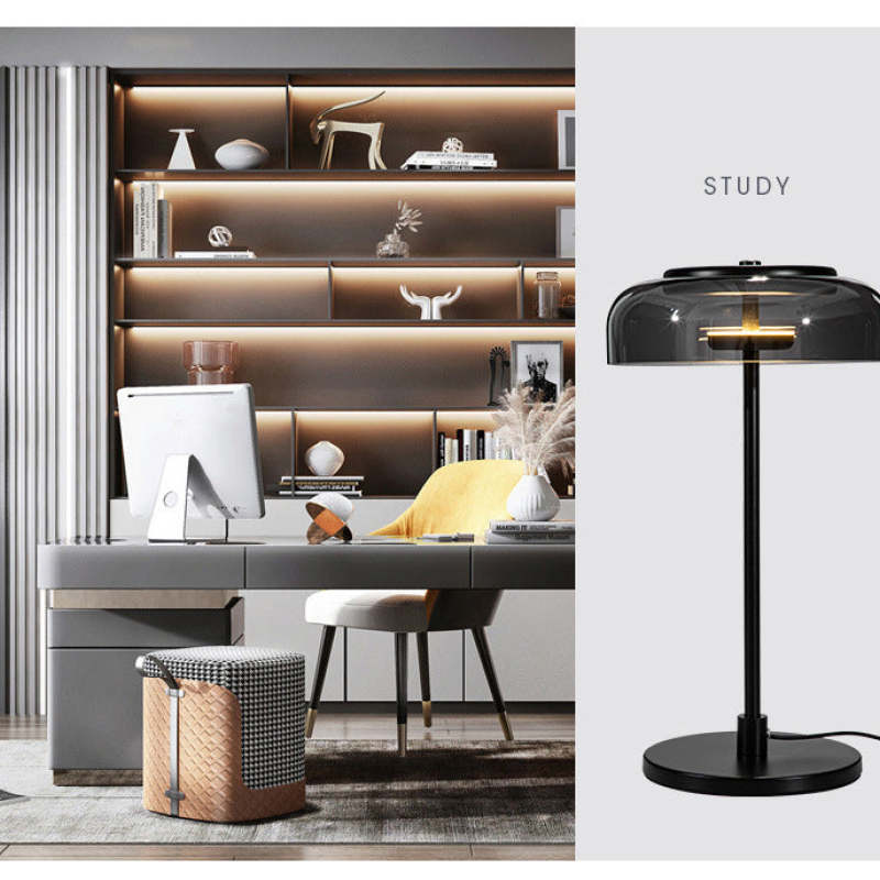 Hailie Modern Umbrella Glas/Metall Tischlampe, Schwarz - Cueteks