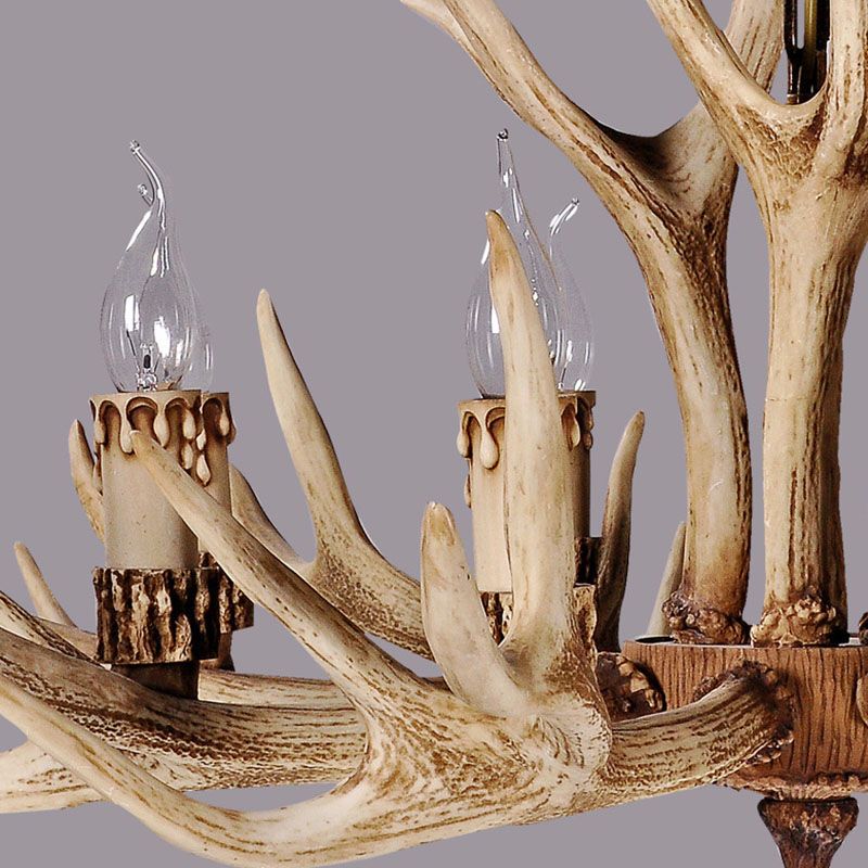 Austin Retro Deer Horn Resin Chandelier White Brown Coffee Living Room - Cueteks