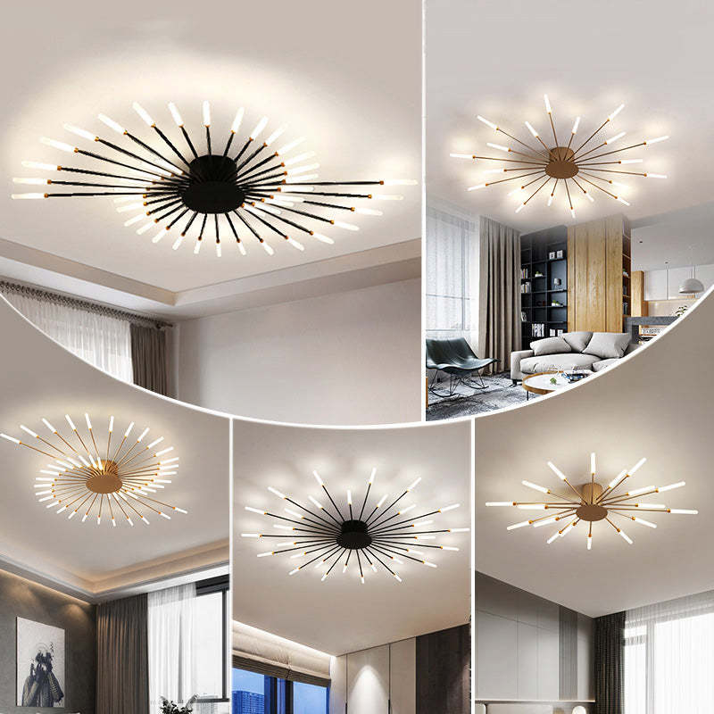 Lowry Industrial LED Deckenleuchte Schwarz/Gold Wohnzimmer Metall - Cueteks