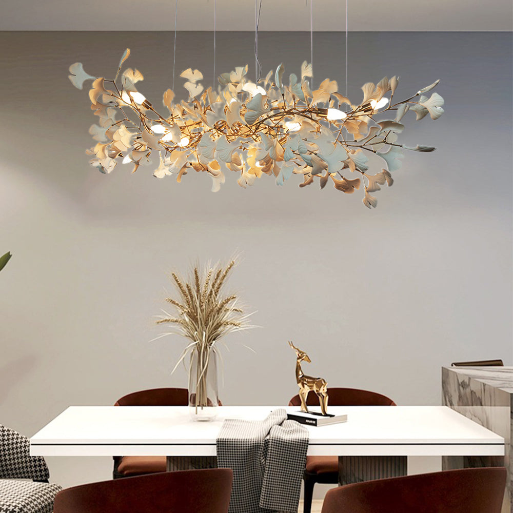 Olivia Gildglow Luxury Ceramic Chandelier Large Foyer Gingko Leaf Living Room - Cueteks