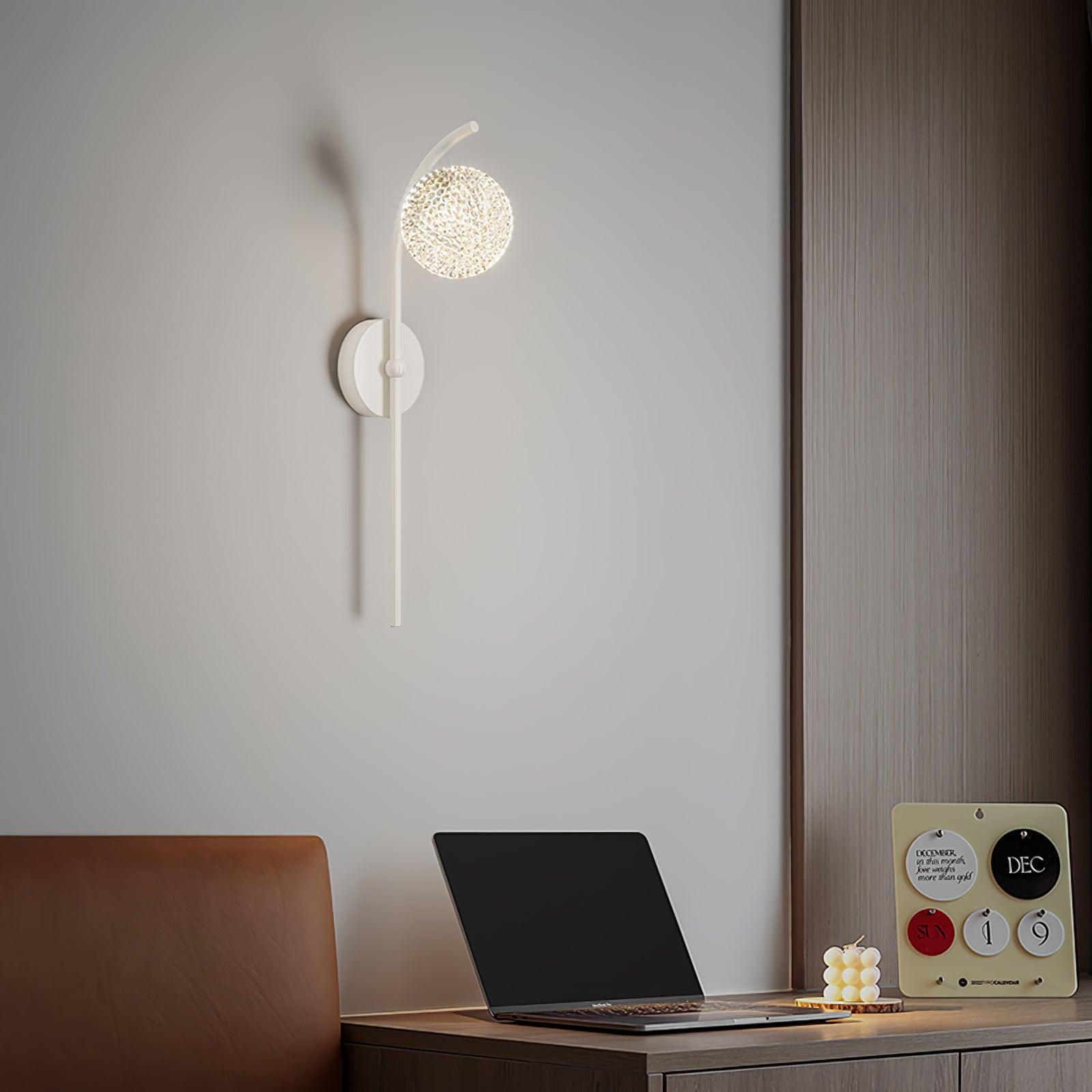 White wall lamp above a desk with accessories