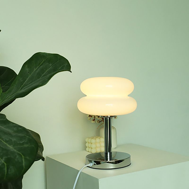 Morandi Modern Rund LED Tischlampe Weiß/Beige/Rosa Wohn/Schlafzimmer Metall&Glas 28CM Lang - Cueteks