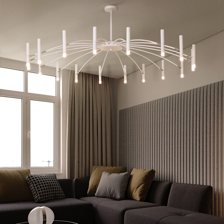 Evette Modern Blown Linear Metal Chandelier, White/Black - Cueteks