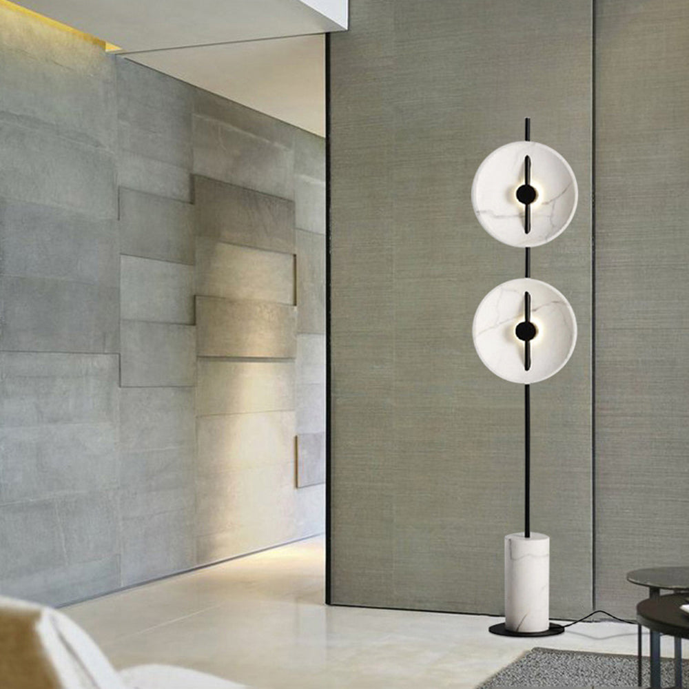Salgado Modern Nordic Round Marble/Metal  Floor Lamp, White - Cueteks