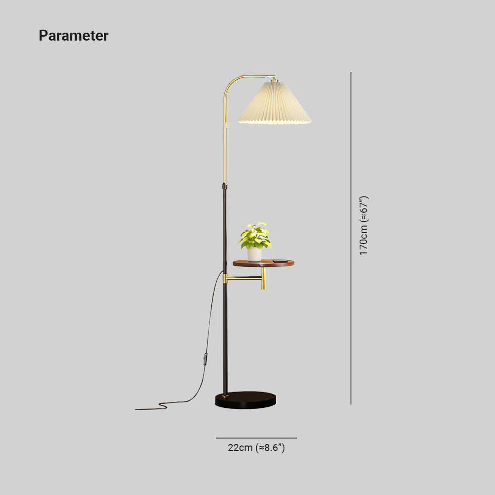 Ozawa Pleated Metal Floor Lamp With Shelves,Gold-Black/Gold - Cueteks