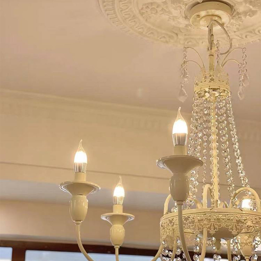 Silva Pendant Light Candle French, Crystal/Metal, White, Bedroom - Cueteks