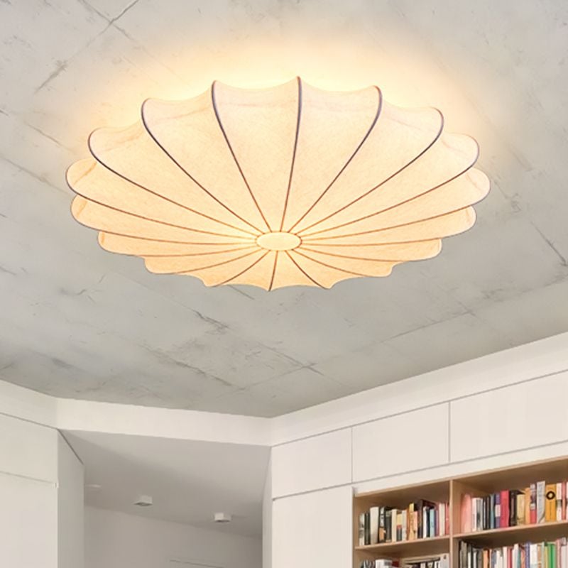 Renée Modern Elagant Round Metal/Fabric Flush Mount Ceiling Light, White - Cueteks