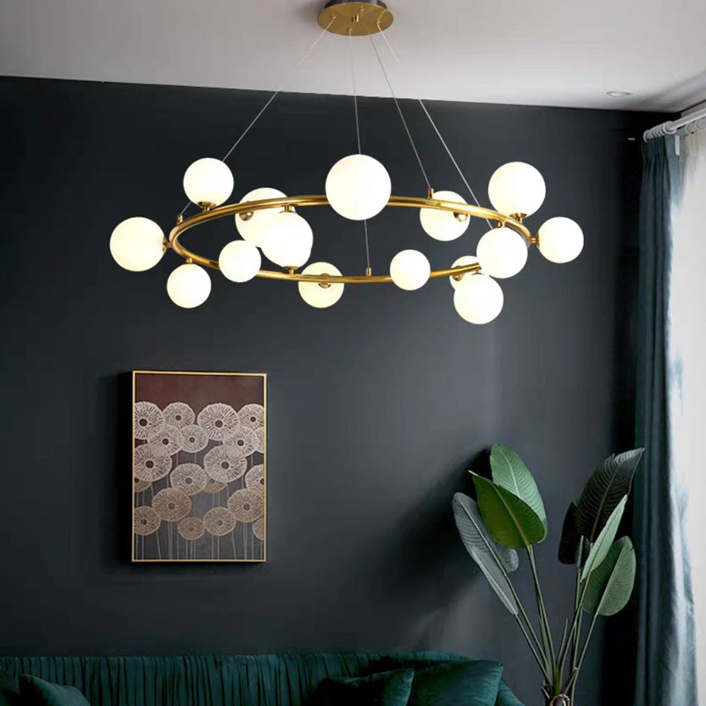 Valentina Modern Glass Globe Ring Chandelier, Gold/Black - Cueteks