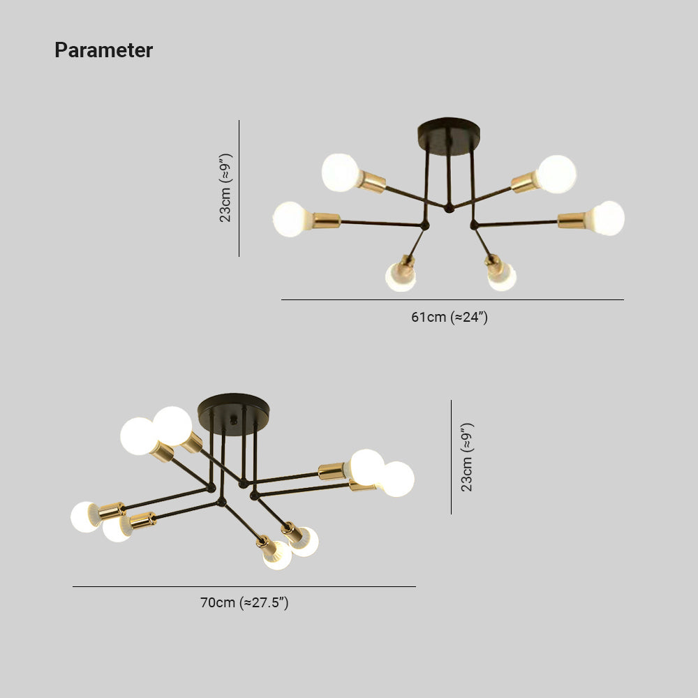 Valentina drawing: six-light span 61 cm, approximately 24 inches; eight-light span 70 cm, approximately 27.5 inches; height 23 cm.
