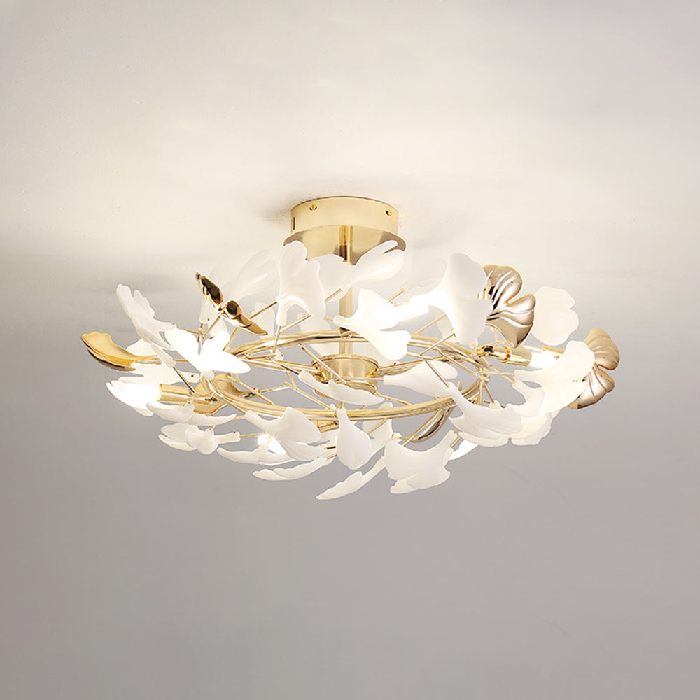 Olivia 48-leaf option with layered white and gold-tone leaves around a straight central stem beneath a round canopy.