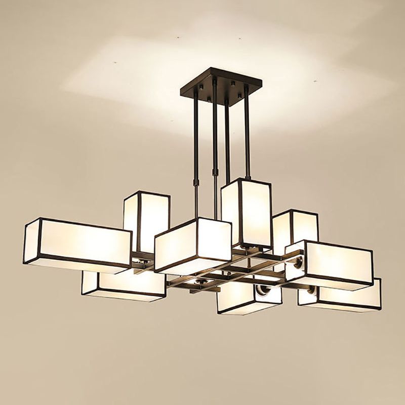 Black 10-Light Lacey chandelier with pale rectangular shades