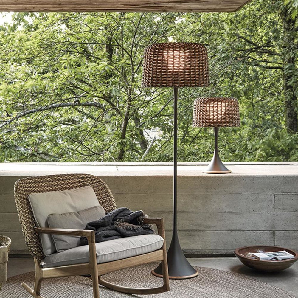 Ritta Waterproof Outdoor Floor Lamp, Rattan Black/White Balcony/Terrace - Cueteks