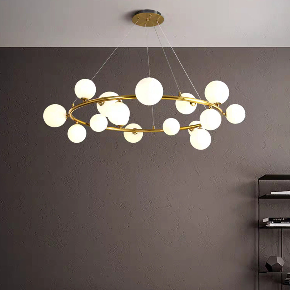 Valentina Modern Glass Globe Ring Chandelier, Gold/Black - Cueteks