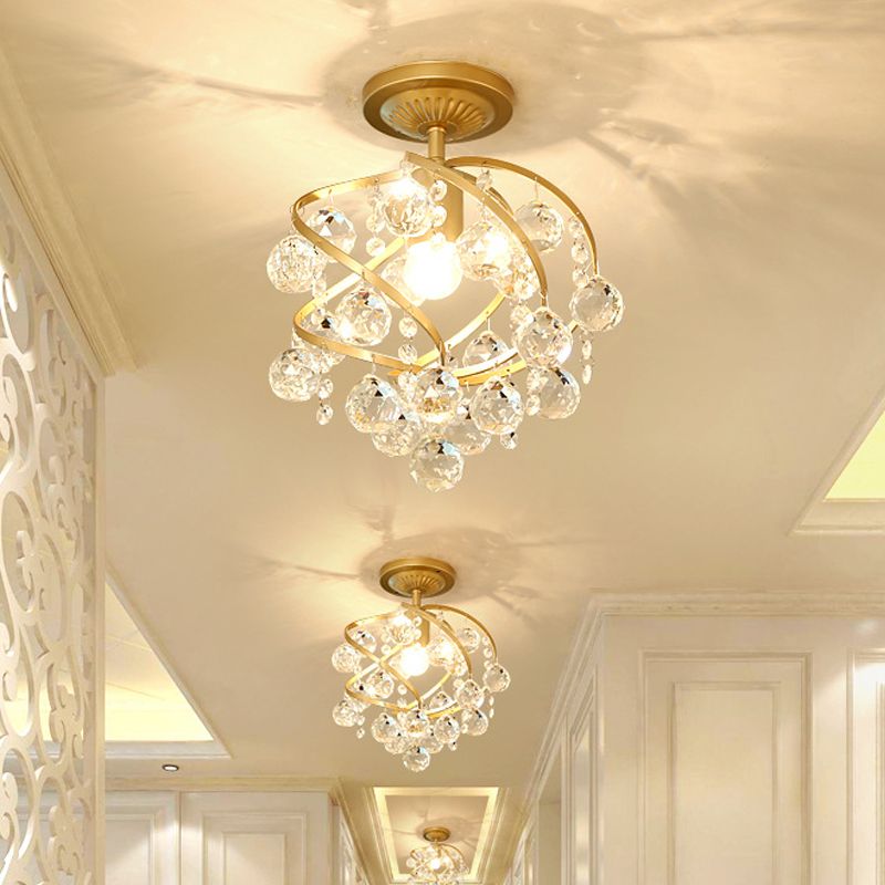 Marliyn Luxury Globe Crystal Semi-Flush Mount Ceiling Light, Brass - Cueteks