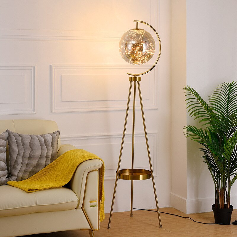 Kady Modern Starry Globe Glass Floor Lamp, Gold - Cueteks