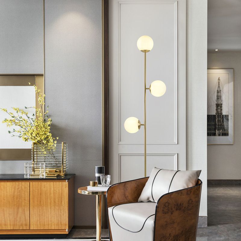 Valentina Modern Globe Brass/Glass Floor Lamp, 3 Heads - Cueteks