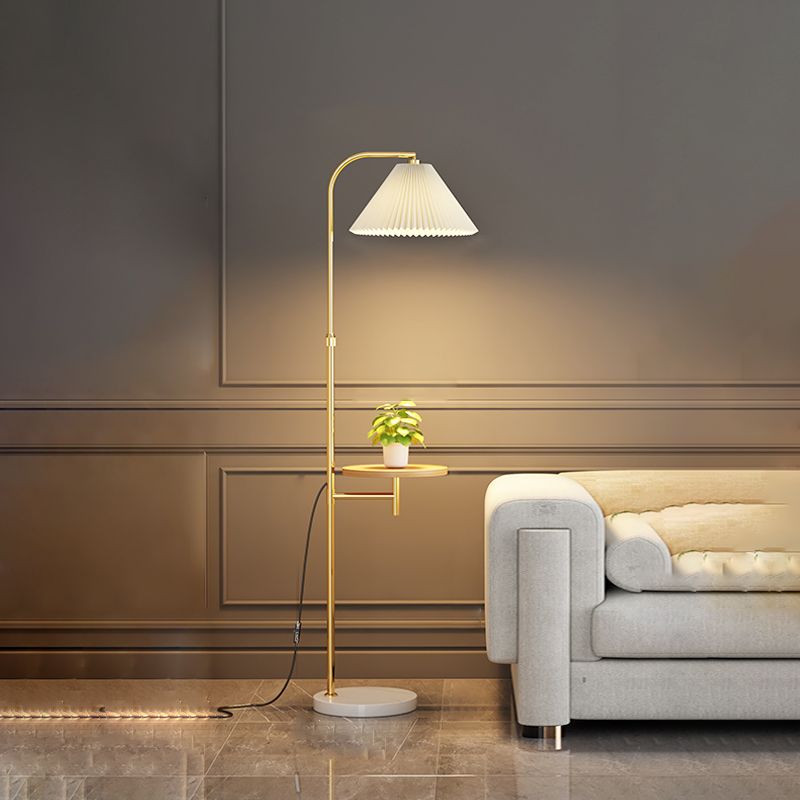 Ozawa Pleated Metal Floor Lamp With Shelves,Gold-Black/Gold - Cueteks