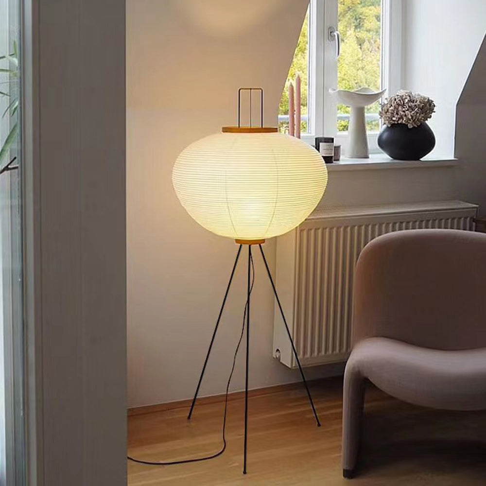 Renée Minimalist Tripod Lantern Paper Floor Lamp White - Cueteks