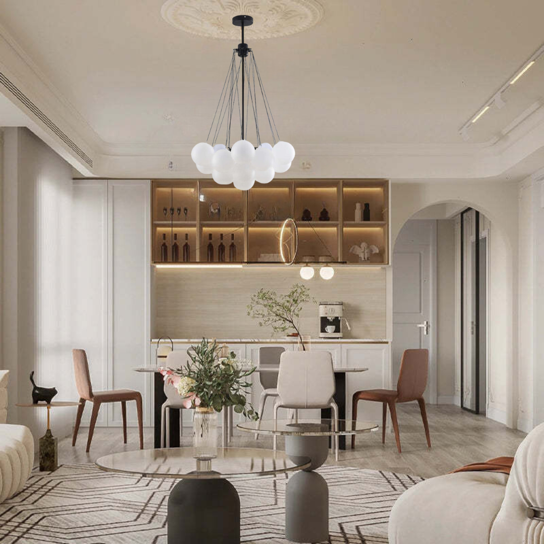 Black 19-globe pendant in a furnished interior
