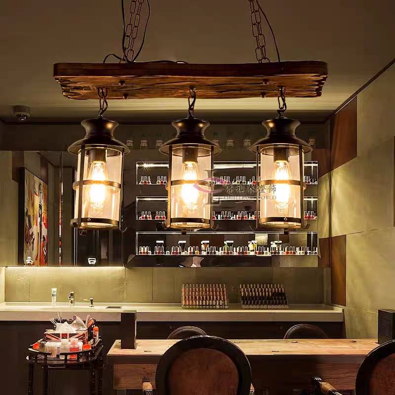Austin Retro 3 Lantern Linear Wood/Metal, Chandelier - Cueteks