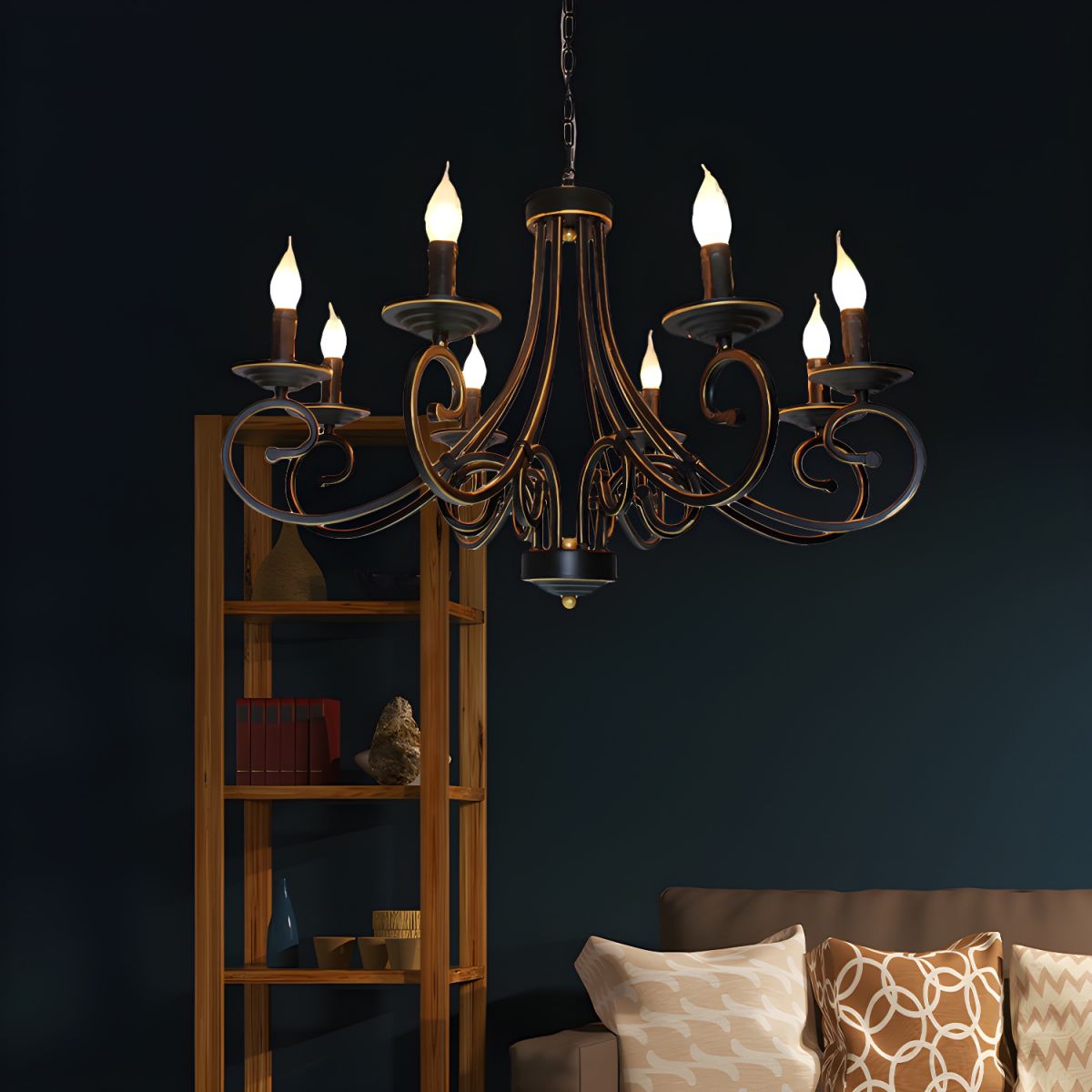 Silva Vintage Mental Candle Chandelier, Black - Cueteks