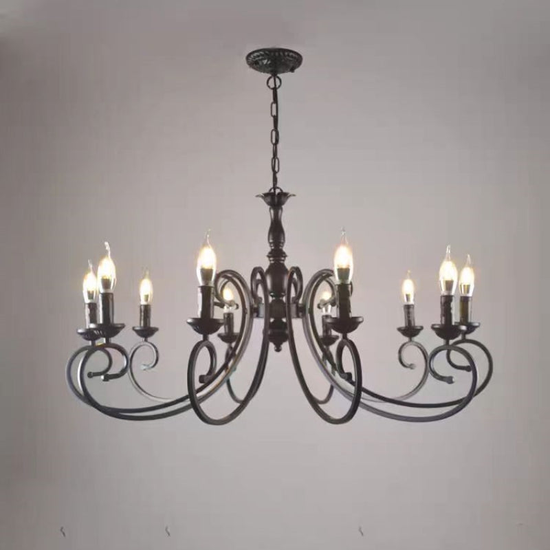 Silva Creative Retro Candle Chandelier Black Metal Bedroom - Cueteks