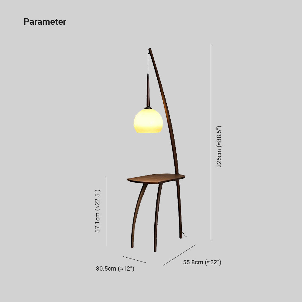 Ozawa Modern Dome Tripod Wood Glass Floor Lamp /w Table, Brown - Cueteks