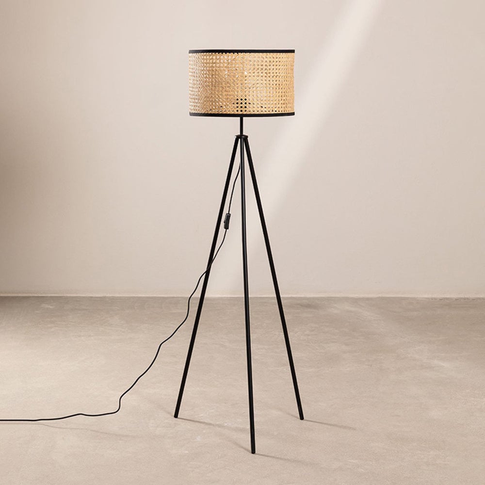 Ritta Natural Tripod Floor Lamp, Rattan/Willow Weave - Cueteks