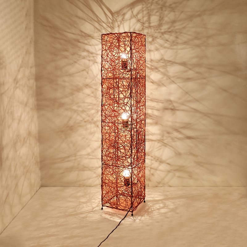 Ritta Retro Vase Wood Rattan Floor Lamp, White/Brown - Cueteks