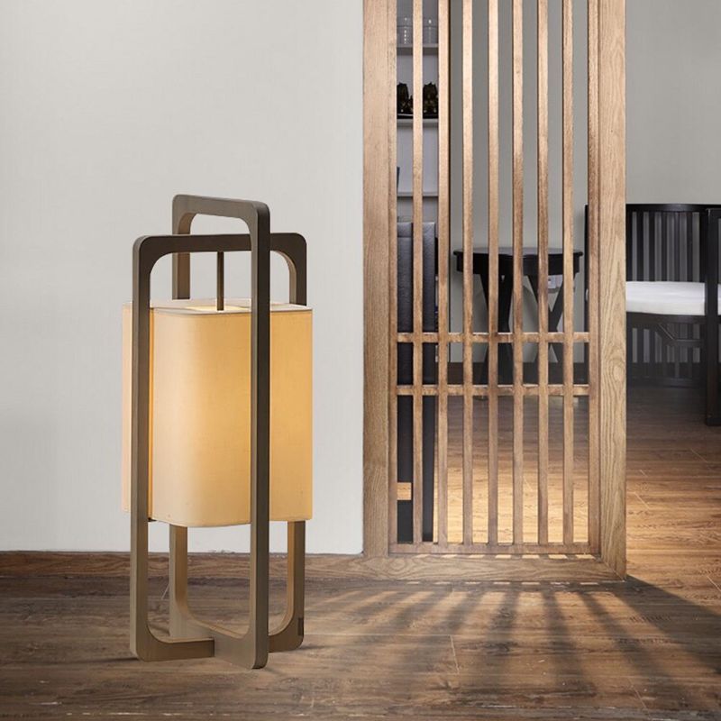 Ozawa Retro Rectangular Wood Fabric Floor Lamp - Cueteks