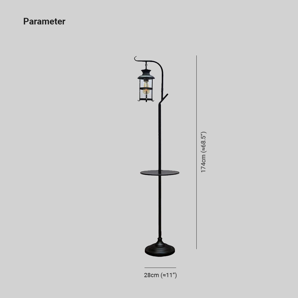 Alessio Retro Lantern Metal Glass Floor Lamp /w Table, Black/White - Cueteks