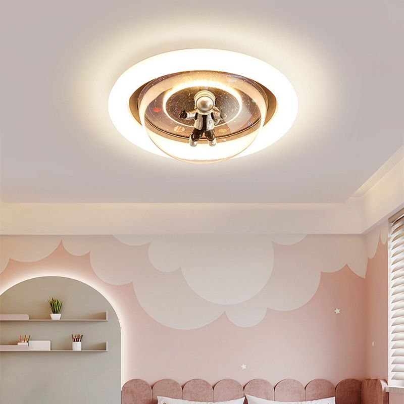 Fateh ceiling light with a warm glowing ring in a pastel bedroom
