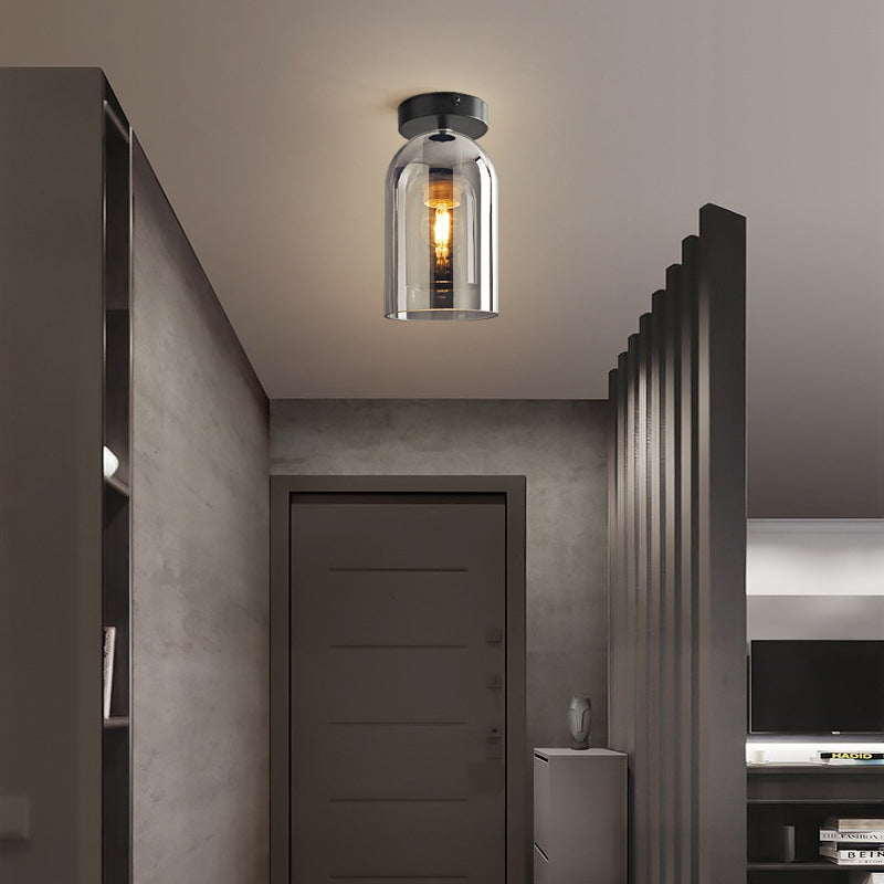 Sanna Modern Cylinder Semi-Flush Mount Clear Glass Ceiling Light, Cognac/Gray - Cueteks