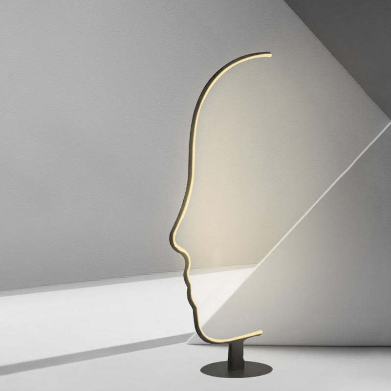 Edge Human Face Profile Modern Arc Floor Lamp, Black, Metal/Silicon - Cueteks
