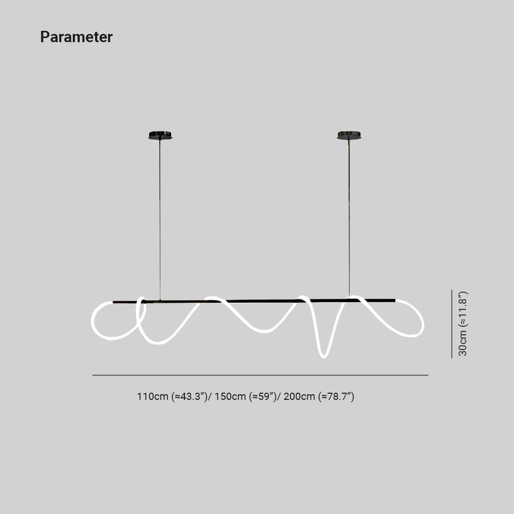 Louise linear drawing: lengths 110, 150 or 200 cm, about 43.3, 59 or 78.7 inches, and 30 cm light-body height, about 11.8 inches.