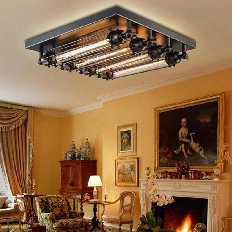 Alessio Vintage Tubed Metal Flush Mount Ceiling Light Black Living Room - Cueteks